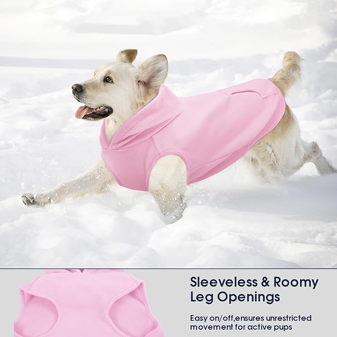 IECOii Dog Sweatshirt for Large Dogs, Hooded Fleece Vest with Leash Hole, XXXL Dogs Sweater for Giant Breed,Warm Polar Fleece Large Dog Hoodie for Fall Winter,Labrador,Doberman, Pink, 3XL