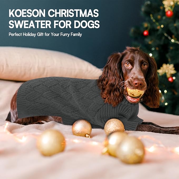 KOESON Dog Sweater for Extra Large Dogs Boy and Girl, Warm Fall Dog Sweater for Halloween, Soft XXL Dog Sweaters with Sleeves for Pitbull, Labrador, Golden Retriever, Doberman, Grey, XXLarge
