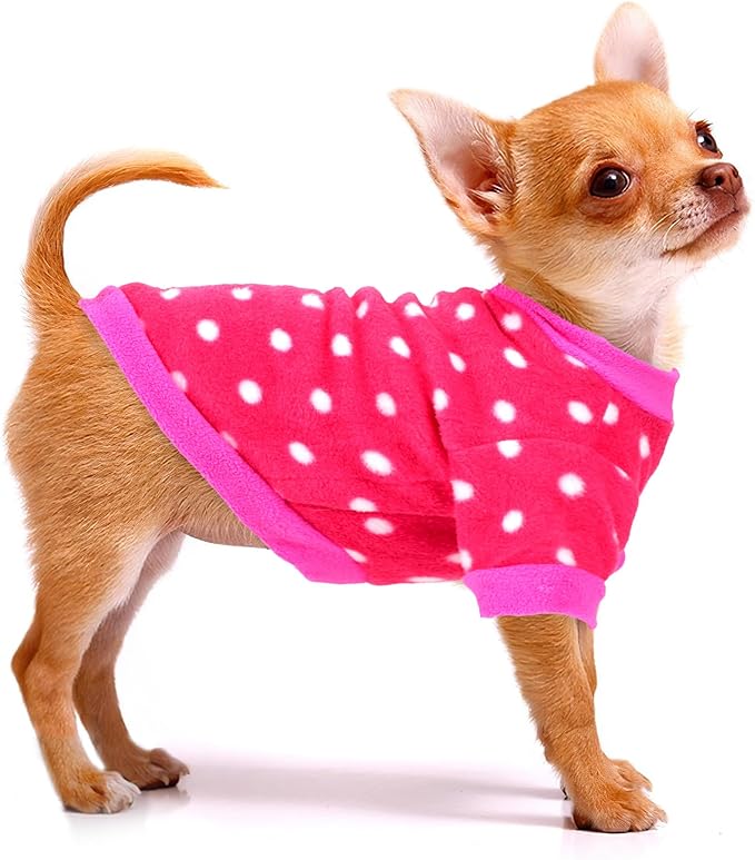 2 Pieces Dog Sweaters for Small Dogs Girl Fall Winter Fleece Dog Clothes Soft Warm Puppy Sweater Doggie Coat Pet Cloting Polka dots Leopard Print, XXS