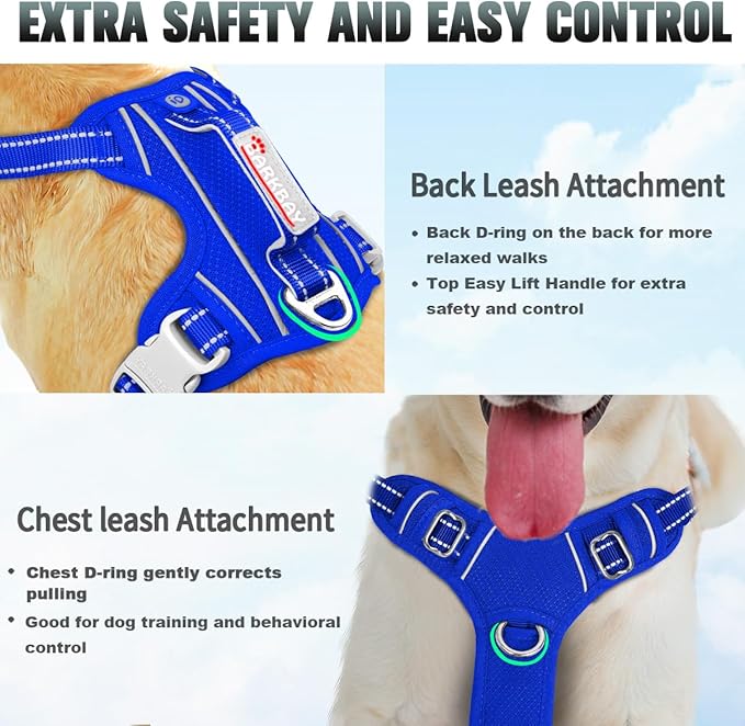 BARKBAY No Pull Dog Harness Large Reflective Dog Harness with Front Clip and Easy Control Handle for Walking Training Running with ID tag Pocket(Sapphire Blue,XS)