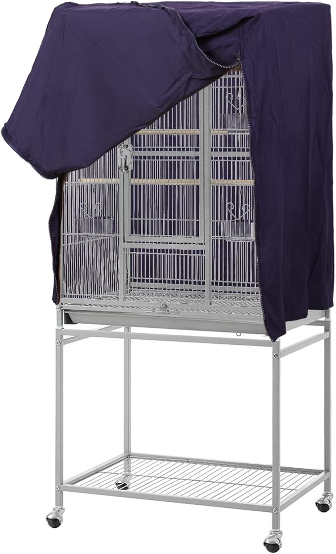 QBLEEV Birdcage Covers, Breathable Parrot Cage Cover Shade, Universal Blackout Windproof Light-Proof Covering Reduces Distractions Night Accessories Cloth Without Cage-17.7x24.8x31.5in (LxWxH)