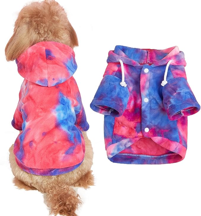 Mklhgty Tie Dye Dog Hoodie, Winter Coat for Small Dogs - Ultra-Soft Adjustable Warm Hood, Breathable Comfort Fabric for Daily Use