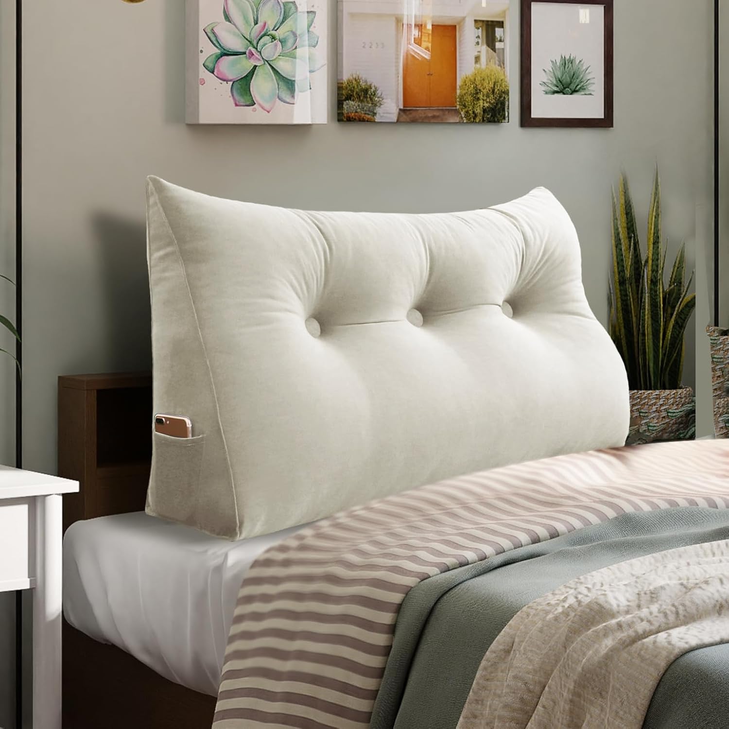 Bed Wedge Headboard Pillow - College Dorm Reading Pillow Back Support While Sitting in Bed - Ergonomic Lumbar Pillow Body Positioning Bed Pillow - Velvet Beige 39IN