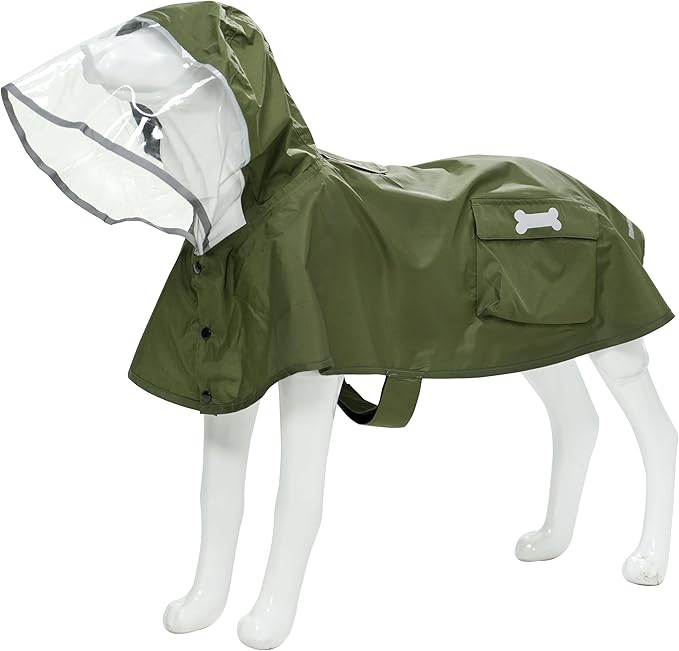 Waterproof Dog Raincoat, Adjustable Reflective Lightweight Pet Rain Clothes with Poncho Hood (Army Green, X-Small)