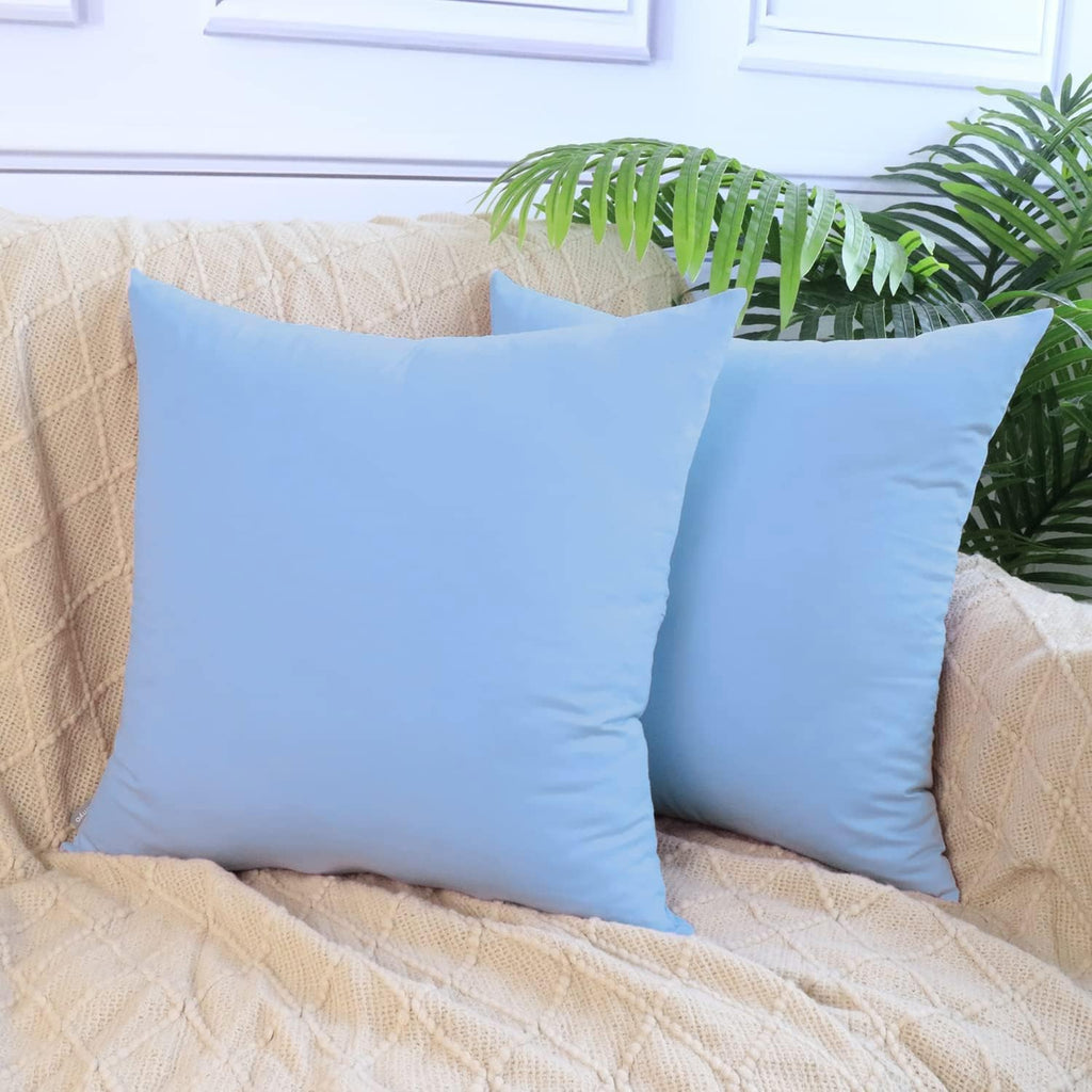 Thmyo 4-Pack 100% Cotton Comfortable Solid Decorative Throw Pillow Case, Square Cushion Cover Pillowcase Sublimation Blank Pillow Covers DIY Throw Pillowcase for Sofa(16x16 inch/ 40x40cm,Sky Blue)