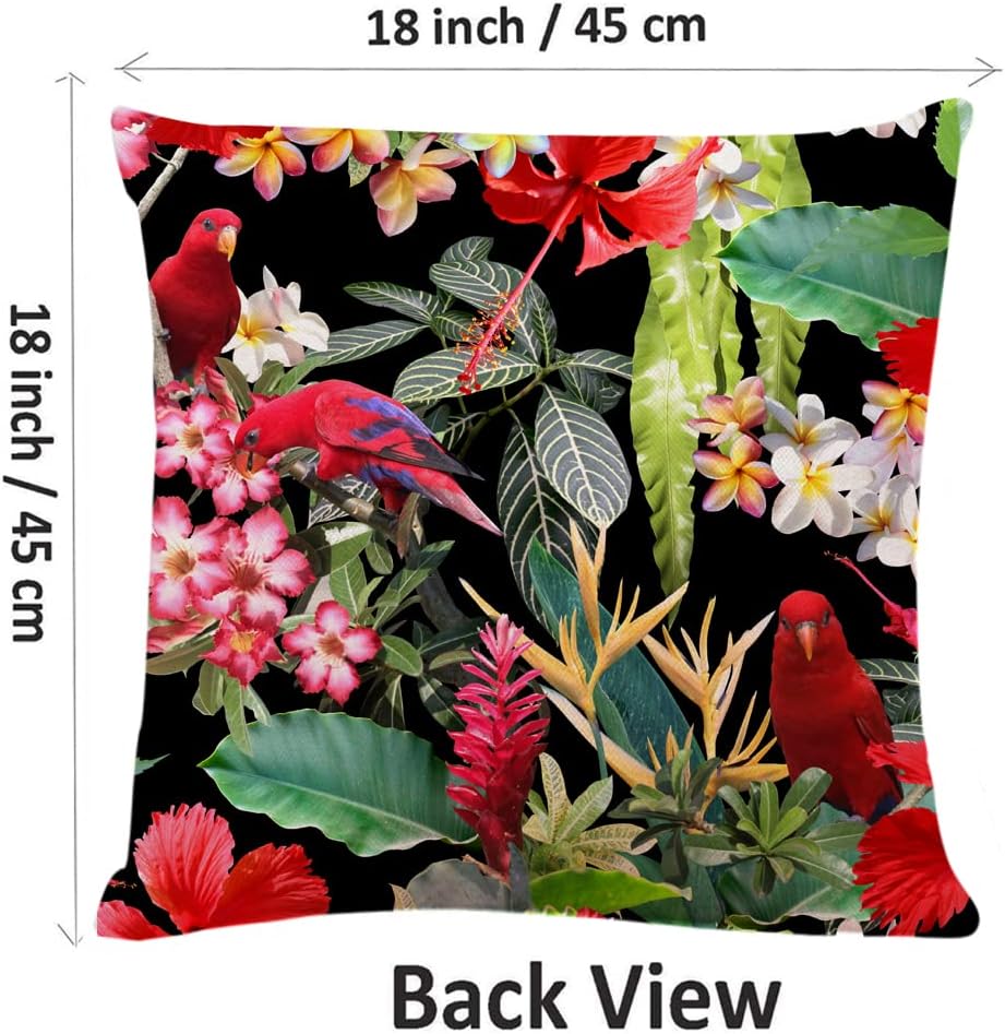 Decorative Square Throw Pillow Covers Hawaiian Flower Red Hibiscus Couch Sofa Bed Pillow Covers Cushion Cases 18x18 inch