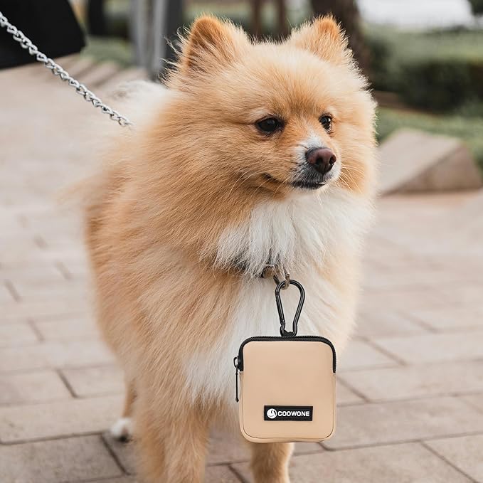COOWONE Dog Treat Pouch Pocket Sized Pet Puppy Training Pouch for Dog Training Behavior Aids, Waterproof Nylon Fabric Dog Poop Bag Holder, Hands Free Dog Walking Bag with Metal Carabiner (Coffee)