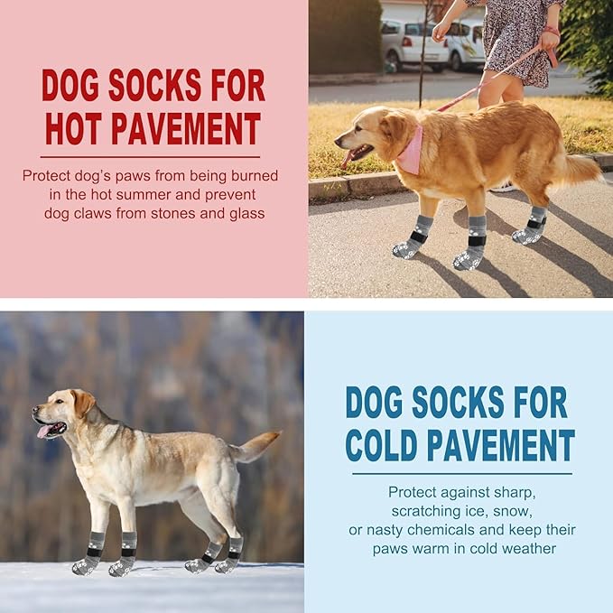 EXPAWLORER Anti Slip Dog Socks to Prevent Licking Paws, Dog Shoes for Hot Pavement, Dog Booties for Small Medium Large Senior Dogs, Traction Control Boots & Paw Protectors for Hardwood Floors