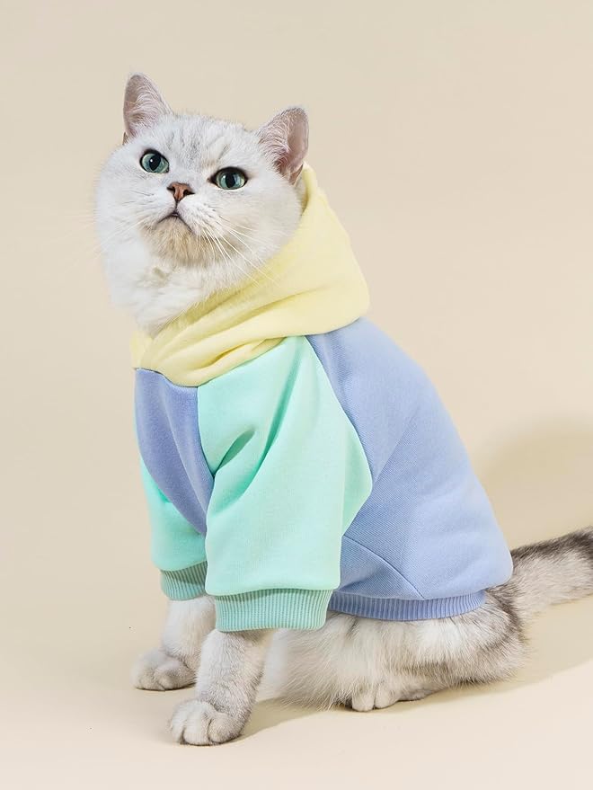 QWINEE Basic Dog Hoodie Sweatshirt Puppy Sweater Warm Cat Costumes Pet Clothes for Chihuahua Puppy Kitten Small Medium Dogs Yellow and Blue Small