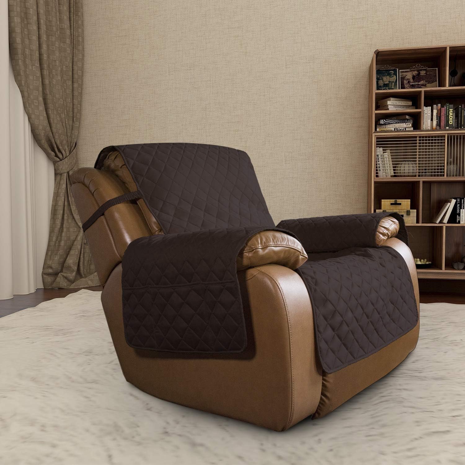 Easy-Going Oversized Recliner Cover Reversible Couch Cover Sofa Cover for Living Room Water Resistant Furniture Protector with Elastic Straps for Pets Dog (Oversized Recliner, Chocolate/Ivory)