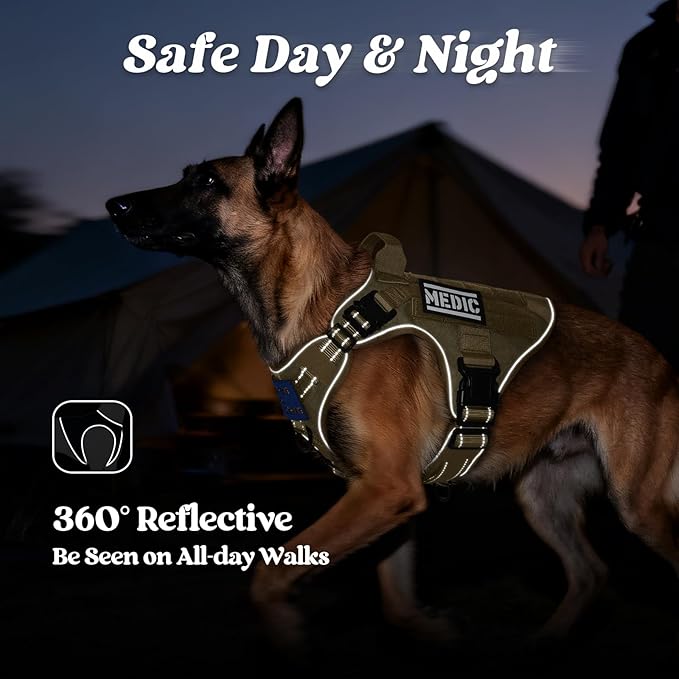rabbitgoo Tactical Dog Harness Small Sized, No Pull Upgraded Reflective Heavy Duty Molle Vest with Handle, Adjustable Military Service Dog Vest for Walking Hiking Training, Brown, S