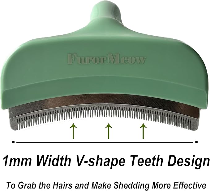 Pet Deshedding Tool with Curve Blade, Cat Grooming Brush, Tight V-shaped Teeth Shedding Comb for Cats and Dogs (Green, Large)