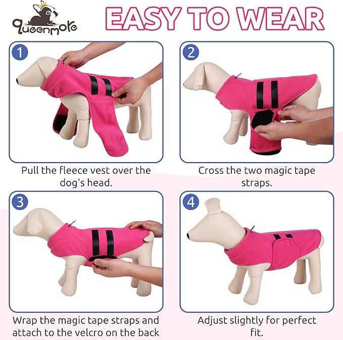 Queenmore Small Dog Sweater, Soft Fleece Vest Pullover Dog Jacket with Leash Hole, Warm Winter Dog Clothes Cold Weather Doggy Dachshund Sweaters for Small Dogs Cats Boy or Girl (Pink, S)