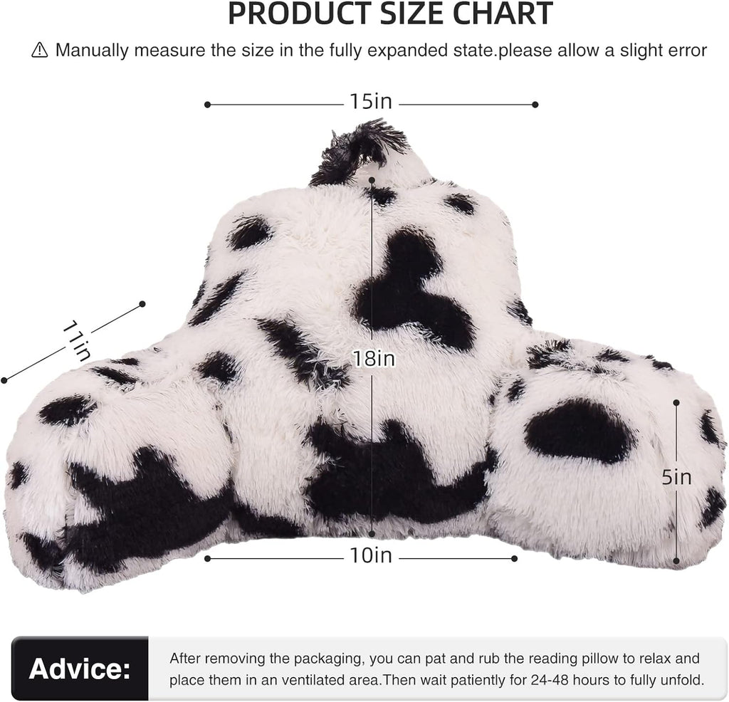 Aimuan Reading Pillow Bed Rest Pillow with Arms Plush Shaggy Fur Cushion for Adults Teens Incline Rest Sitting up & Sleeping Snoring Pillow with Pregnancy Lumbar Back Support (Standard, White-Black)