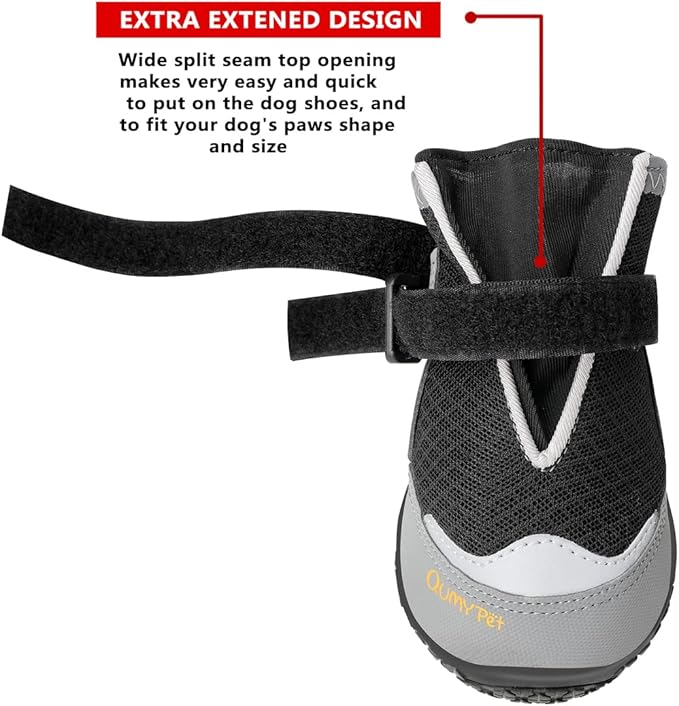 QUMY 4PCS Dog Boots for Large Dogs, Medium Dog Shoes & Paw Protectors for Hot Pavement, Summer Heat Protection, Mesh Breathable Nonslip Dog Booties for Hardfloors, Walking Running Hiking Black Size 5