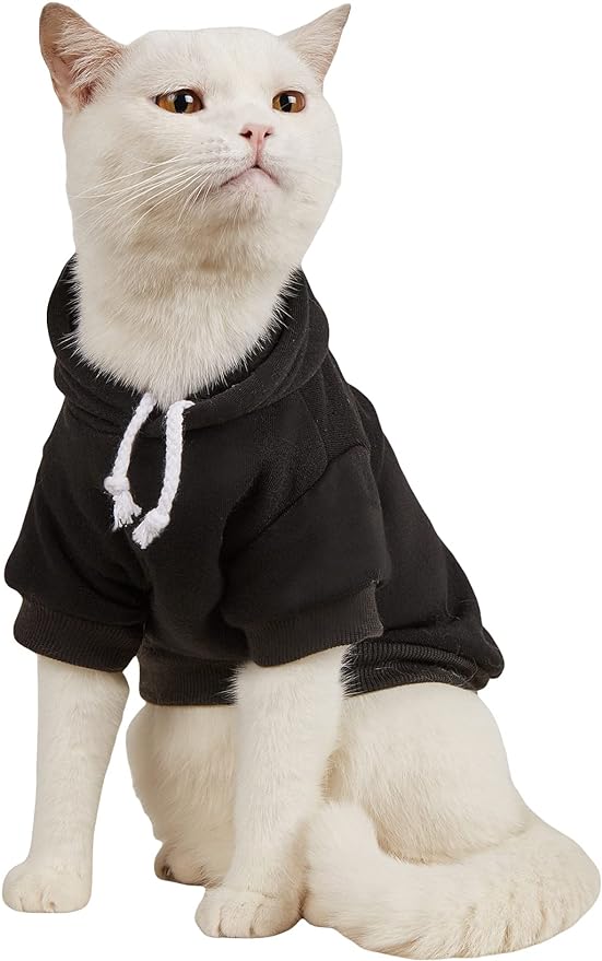 QWINEE Basic Dog Hoodie Sweatshirt Puppy Sweater Warm Cat Costumes Pet Clothes for Chihuahua Puppy Kitten Small Medium Dogs Black Small