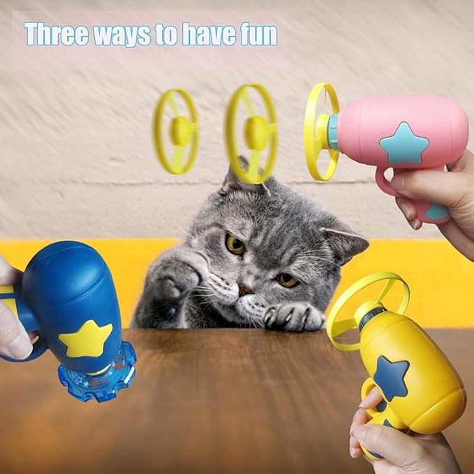 Cat Fetch Toys, Interactive Flying Cat Toy with 20 Flying Propellers, Dog Cat Pet Tracks Chasing Toy for Indoor,Outdoor Cats (Blue)