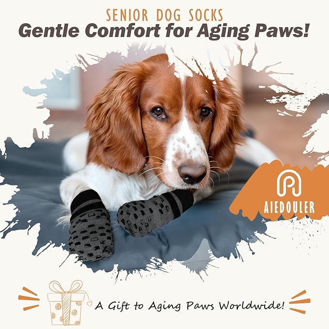 Non Slip Dog Socks to Prevent Licking Paws Grippy Socks for Senior Dog on Hardwood Floors Anti Slip Dog Socks for Hot Pavement Double Side Paw Protector Prevent Scratching Grey XL