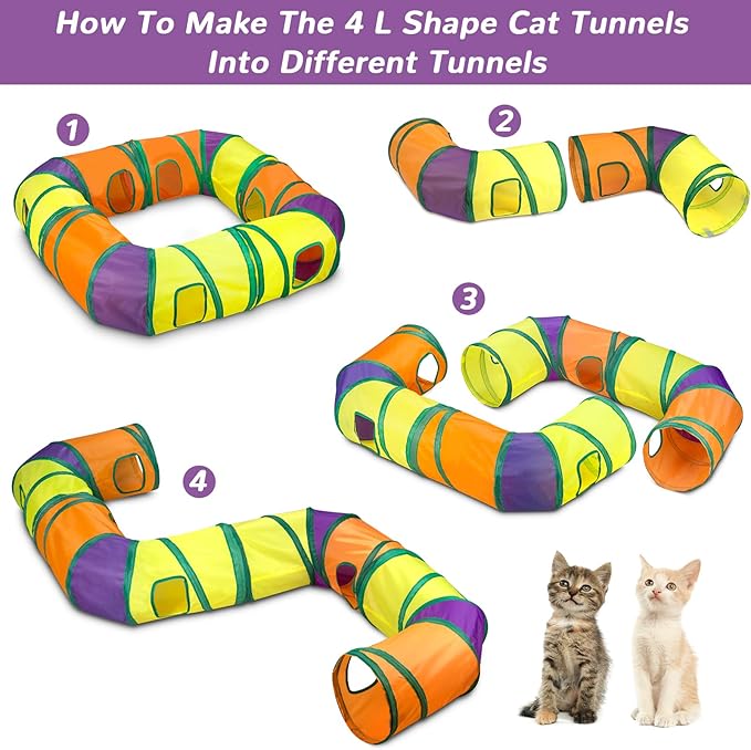Retro Shaw Cat Tunnels with Cat Toys Pack, Interactive Kitten Toys for Indoor Cats Kitty, Kitten Tube Tent Feather Wand Teaser Bell Fuzzy Ball Springs Mouse (25 Pcs Extra Large Cat Tunnel Toys Set)