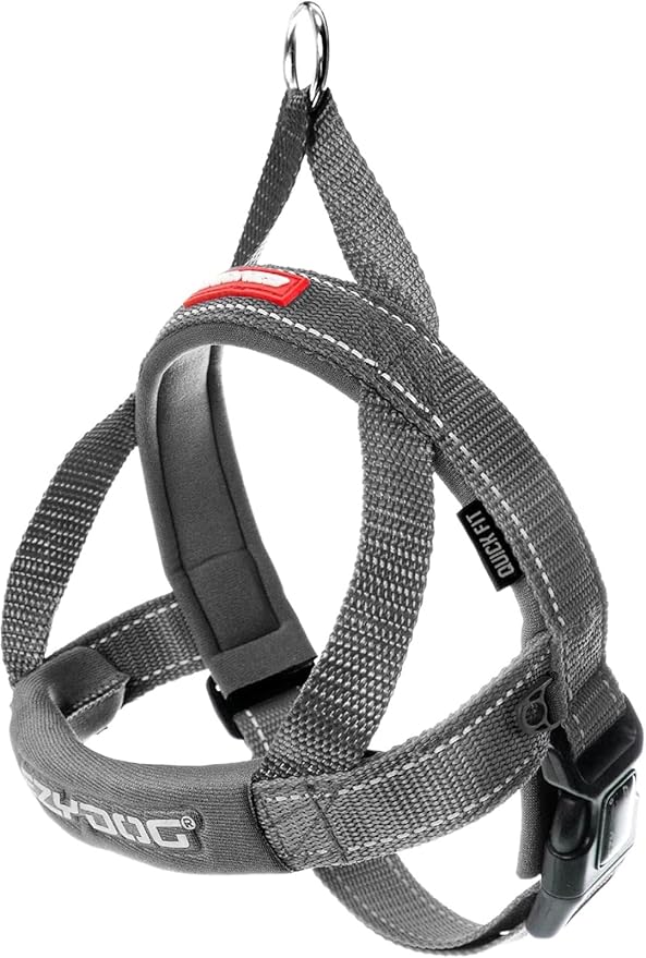 EzyDog Quick Fit Dog Harness – No Pull Harness for Training, Everyday Walking, and Easy Control - Adjustable Fit, Reflective, and Padded (Small, Gray)