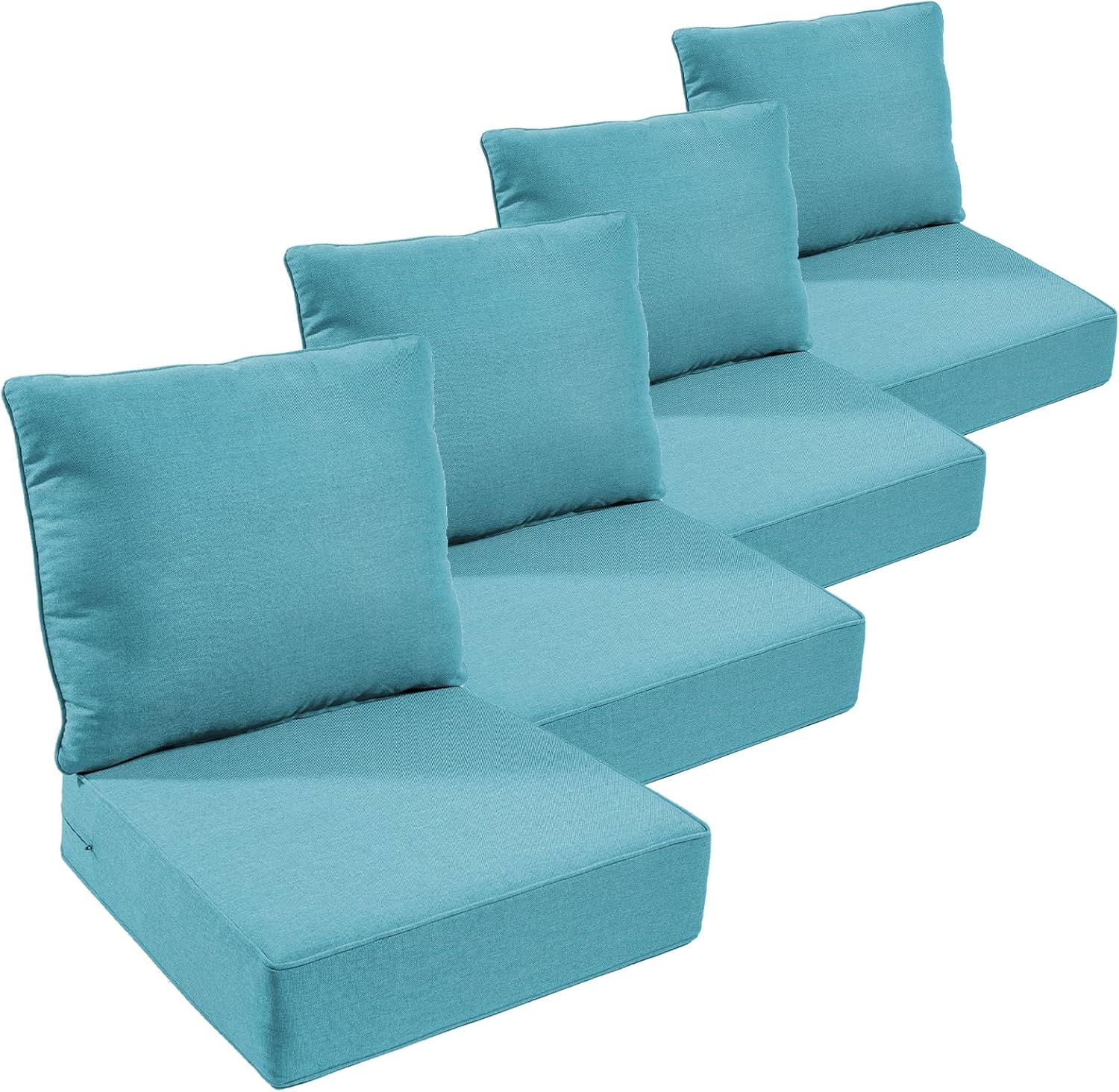Outdoor Furniture Cushions, 6 inch Thick Seat Cushions for Outdoor Furniture, Waterproof 24x24 Patio Couch Cushions, Replacement Chair/Sofa Cushion, Include 4 Back & 4 Seat Cushion, Thick/Cyan Blue