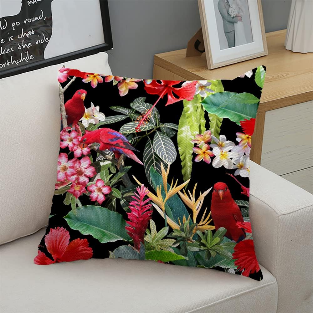 Decorative Square Throw Pillow Covers Hawaiian Flower Red Hibiscus Couch Sofa Bed Pillow Covers Cushion Cases 18x18 inch