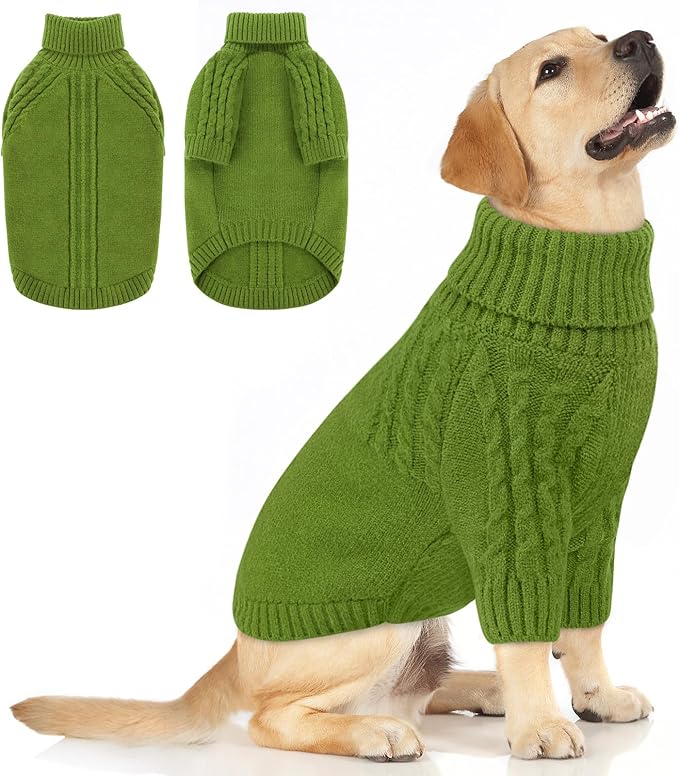 Queenmore XL Dog Sweater, Large Dog Sweaters for Male Dogs, Warm Pullover Pet Winter Clothes, Cozy Soft Holiday Doggy Kintsweater, Doggy Christmas Coat for Extra Large Pets, Pitbull, Boxer (Green,XL)