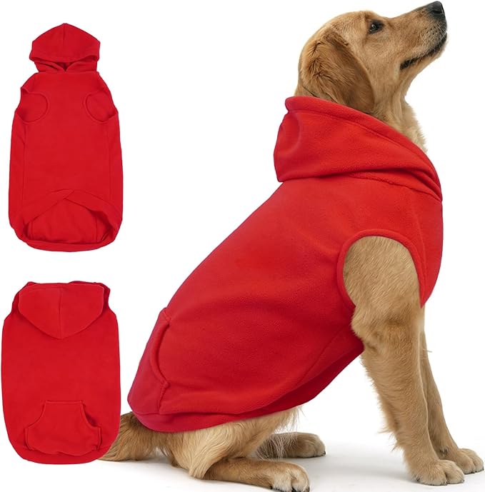 IECOii Dog Sweatshirt for Large Dogs, Hooded Fleece Vest with Leash Hole, XXXL Dogs Sweater for Giant Breed,Warm Polar Fleece Large Dog Hoodie for Fall Winter,Labrador,Doberman, Red, 3XL