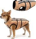 SCENEREAL Winter Dog Vest Coat with Harness Built in, Warm Puppy Jacket for Small Medium Dogs, Cold Weather Coat with Zipper, Fleece Puffer Vest Windproof Snow Clothes, Beige Plaid S