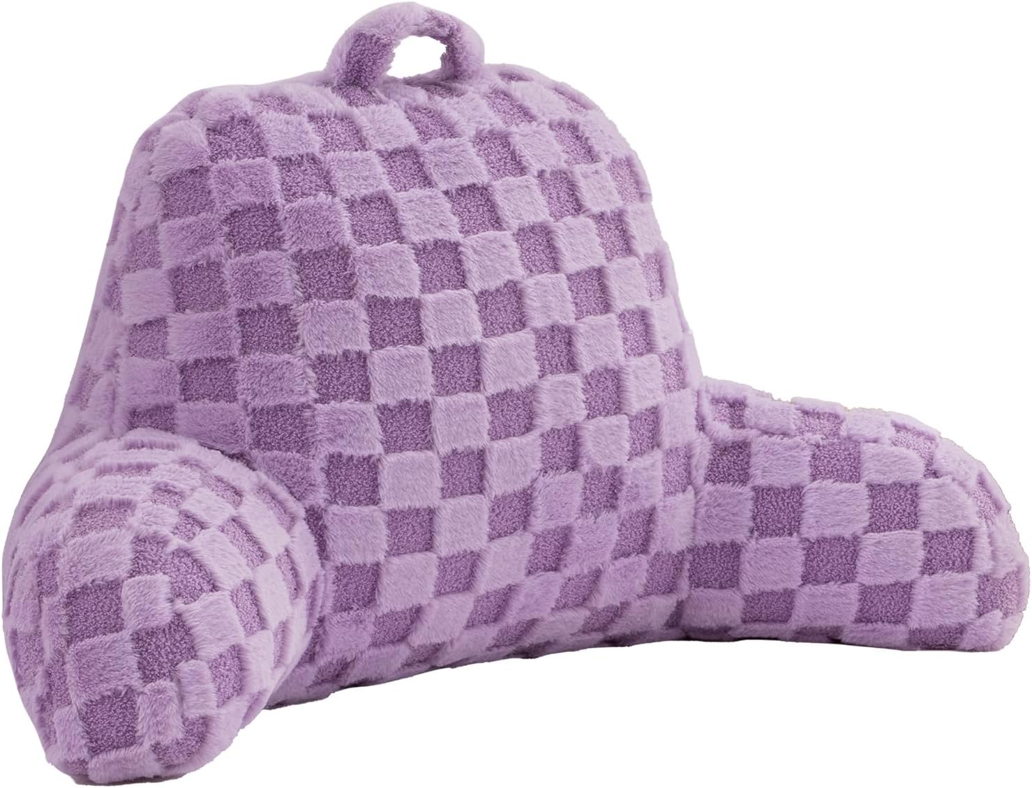 Aimuan Reading Pillow Checkered Bed Rest Wedge Backrest Checkerboard Pillow with Arms Back Support for Sitting Up in Bed Cushion Incline Rest Sleeping Snoring Pillow, Purple