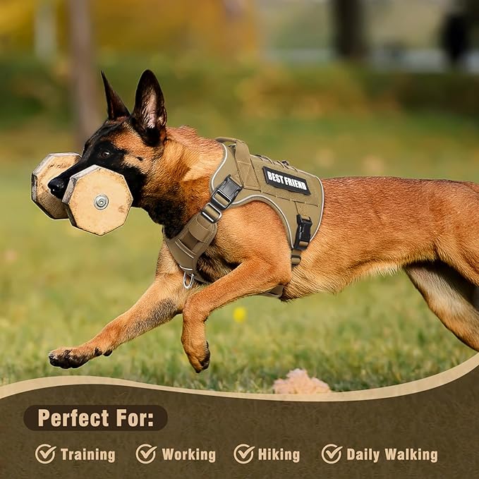 Tactical Dog Harness for Large Dogs,No Pull Military Dog Vest with Handle,Reflective Heavy Duty Pet Harness for Walking Hiking Training Brown L