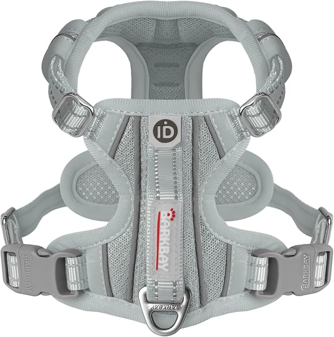 BARKBAY Dog Harness No Pull with ID Tag Pocket - Heavy Duty, Reflective, Easy Control for Large Dogs(Grey,XS)
