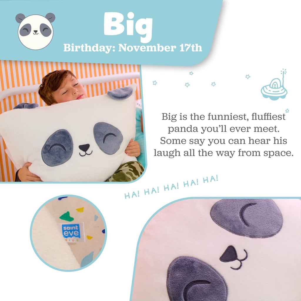 Saint Eve Kids Pillow Pals Fuzzy Pillow Case, Cute Animal Friends Soft Pillow Cover for Kids Beds and Nap Time - Big The Panda