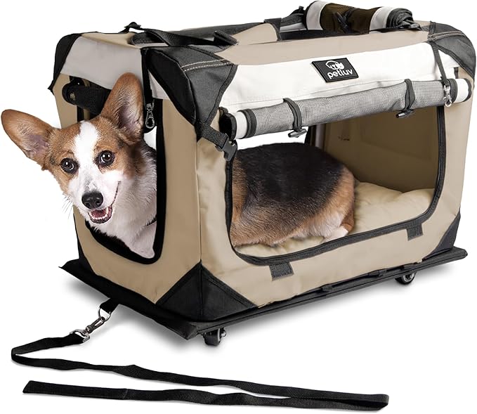Large Cat Carrier on Wheels & Dog Carrier for 2 Cats or Medium Dog. Rolling, Soft Sided Pet Carrier for Travel. Collapsible, Portable Cat Bag with Soft Bed, Top & Side Loading, Locking Zippers