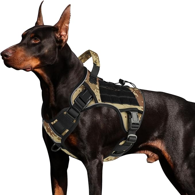 WINGOIN Tactical Dog Harness for Large Dogs, Heavy Duty No Pull Dog Harness with Handle, Adjustable Reflective Military K9 German Shepherd Big Size Dog Vest for Walking, Hunting, Camo (L)
