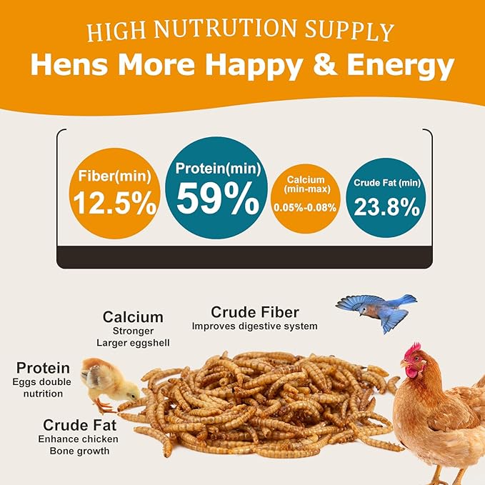 Dried Mealworms for Chickens & Birds Treats Bulk, 5LB Non-GMO Meal Worms Dried for Wild Birds, Turkeys, Reptile Feed - High Protein Grub Chicken Worms for Laying Hens, 100% Natural Mealworms Bird Food