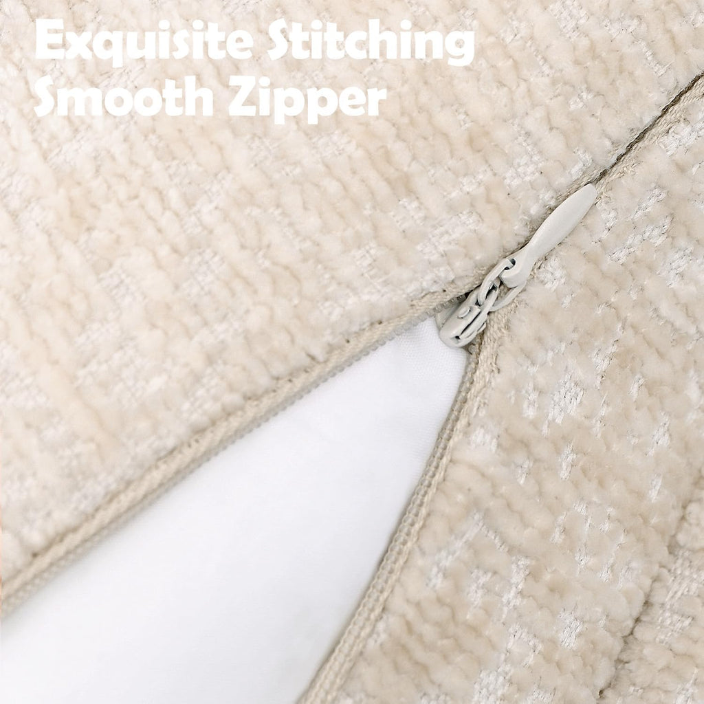 Pack of 2 Beige Decorative Throw Pillow Covers 16x16 Cozy Soft Chenille Accent Vintage Square Couch Pillow Covers for Home Decor Bed Sofa Living Room