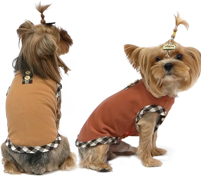 KYEESE 2Pack Dog Shirt Stretchy Sweatshirt Pullover Fleece Coats Lightweight Shirts Vest Sleeveless T-Shirt Soft for Small Dogs, Brown+Khaki, Small