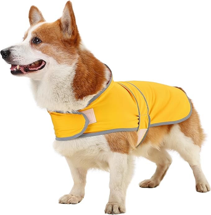 Dog Raincoat for Medium Dogs Waterproof Hooded Rain Jacket with Reflective Strips Leash Hole & Poncho Adjustable Fit (Yellow,L)