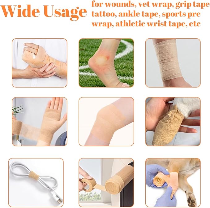 24 Rolls Self Adhesive Bandage Wrap, Vet Wrap 4 Inch for Horses Dogs Wounds Care Dressings, Elastic Self Stick Cohesive Bandage Wrap, Wrist, Sports, Ankle Tape Leg Wraps (Brown)