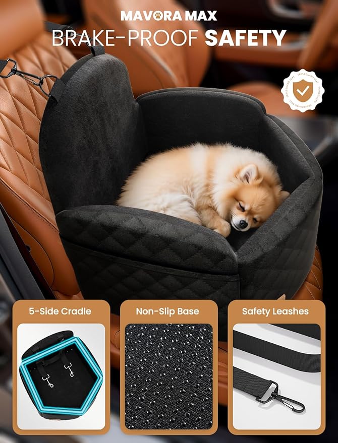 (Up to 35lbs Small/Medium Dog Car Seat Booster Dog Seat for Car Portable with Adjustable Seatbelts Pet Travel Car Bed Seat for SUV, Truck, with Memory Foam Cushion (Black)