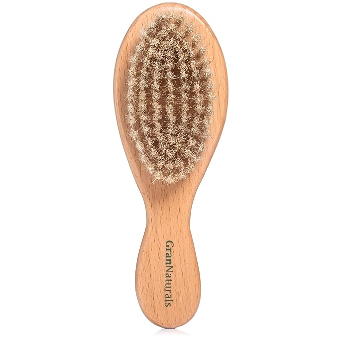GranNaturals Boar Bristle Soft Cat Brush for Indoor, Outdoor, Short Haired Cats, Kittens, Small Dog, Rabbit, Furry Pets - Gentle Grooming on Sensitive Hair Coat & Tail with Durable Wooden Handle