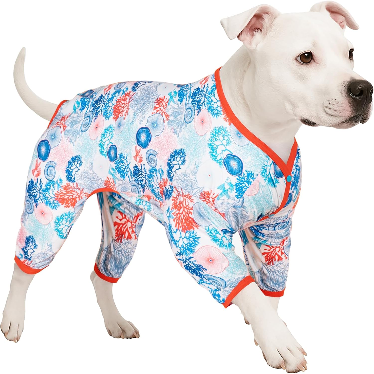 LovinPet Pajamas Outfit, Undershirt for Dog Coats, Lightweight Soft Fabric, Coral Trees and Shells Print, UV Protection Shirt, Easy to Wear Adorable Dog Clothes,Blue, 3XL