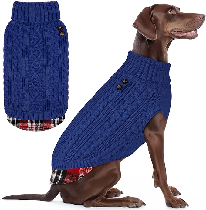 KYEESE Dog Sweater Comfy Pet Coat for Fall Winter Cold Weather Soft Pullover Dog Sweaters for Medium Dogs Girl Warm Turtleneck Medium Dogs Sweater with Gingham Patchwork
