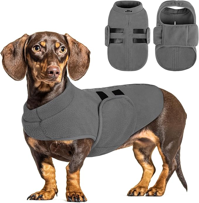 Queenmore Large Dog Sweaters, Soft Fleece Vest Pullover Dog Jacket with Leash Hole, Warm Winter Dogs Clothes Cold Weather Doggy Dachshund Sweater for Large Dogs Cats Boy or Girl (Grey, L)