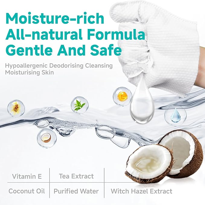 Pet Glove Wipes for Dogs and Cats [Individually Wrapped][Hypoallergenic Cleaning & Deodorising] Glove Bathing Wipes Moisture-rich Thickened Gloves for Daily Care, Traveling, Rinse Free Grooming Wipes