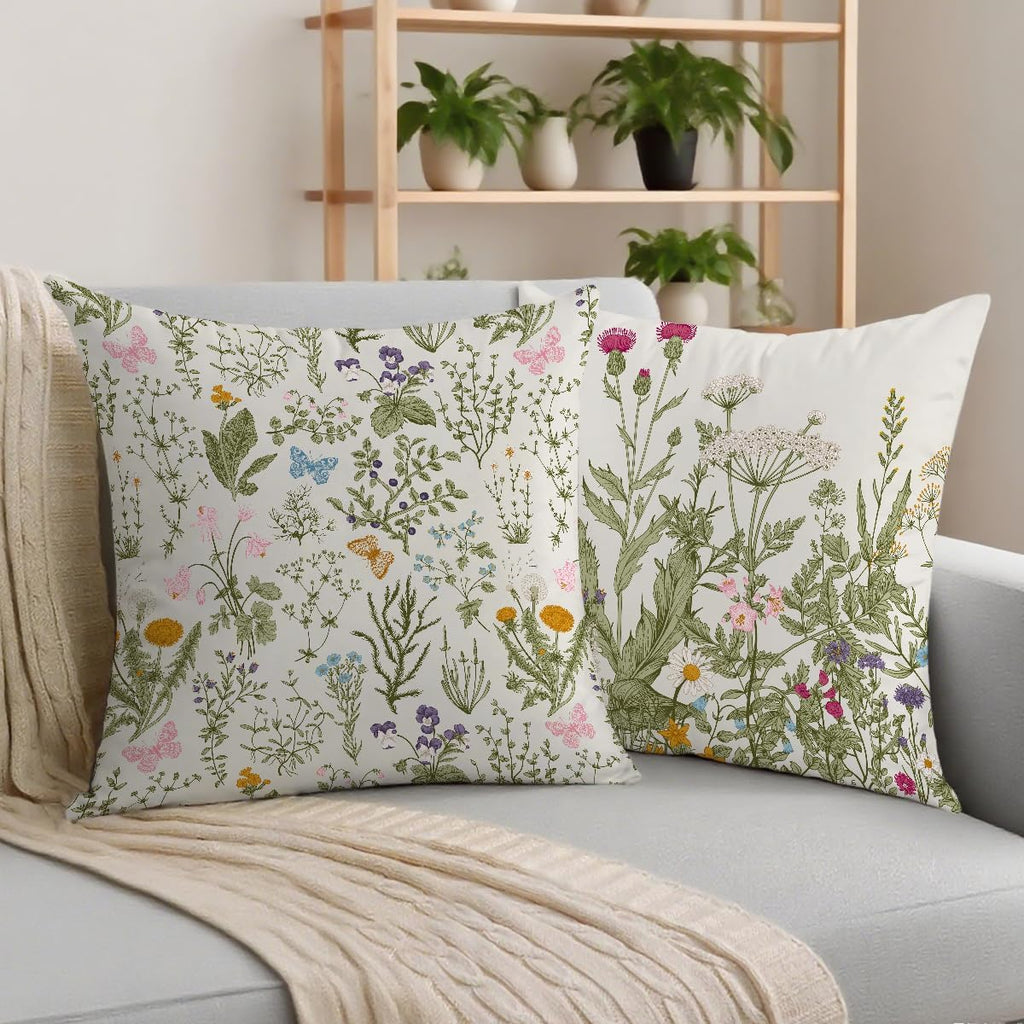 2 Pcs Vintage Flowers Pillow Cover, Rustic Cotton Linen Decorative Square Throw Pillow Cover, Gifts for Women Friend Sister Coworker Birthday Christmas Mothers Day Friendship