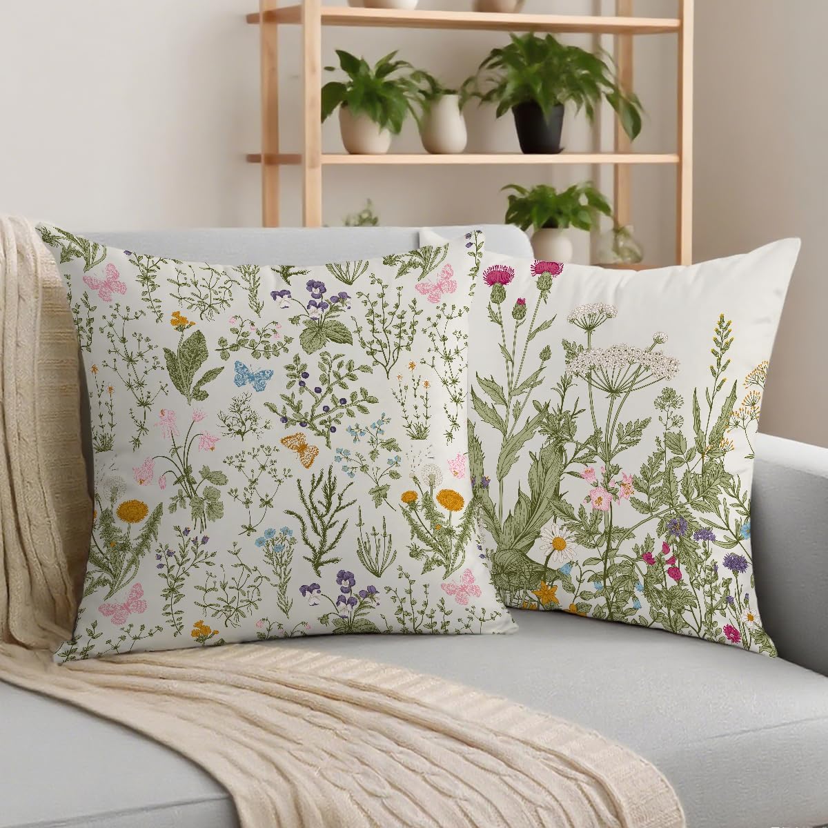 2 Pcs Vintage Flowers Pillow Cover, Rustic Cotton Linen Decorative Square Throw Pillow Cover, Gifts for Women Friend Sister Coworker Birthday Christmas Mothers Day Friendship