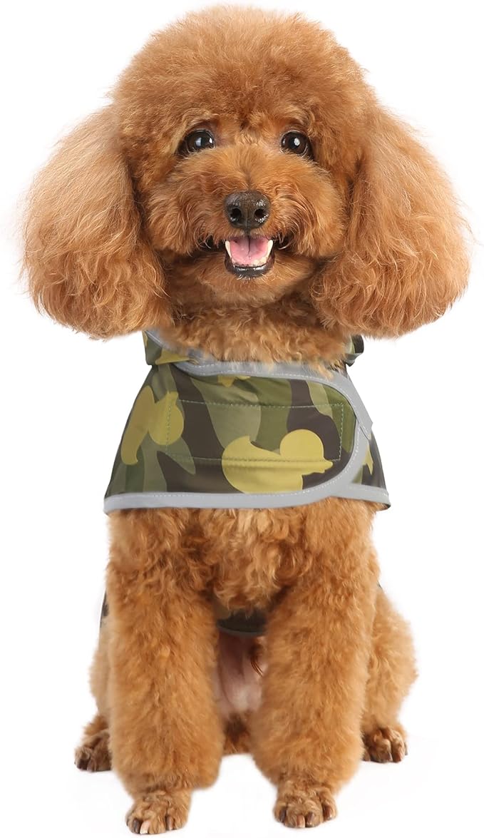 Dog Raincoat for Small Dogs Puppies Waterproof Hooded Rain Jacket with Reflective Strips Leash Hole & Poncho Adjustable Fit (CamoDuck,XS)