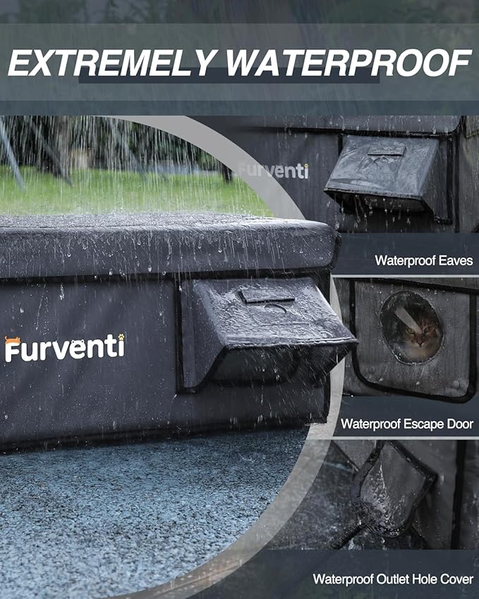 Outdoor Heated Cat House in Winter,Extremely Insulated & Weatherproof,Feral Cat Shelter with Waterproof Eaves & Escape Door for Outside Stray Barn Cat(Dark Grey,25.6"x16.5"x13.4")